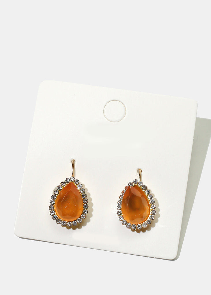 Rhinestone-Studded Teardrop Gemstone Earrings Orange JEWELRY - Shop Miss A