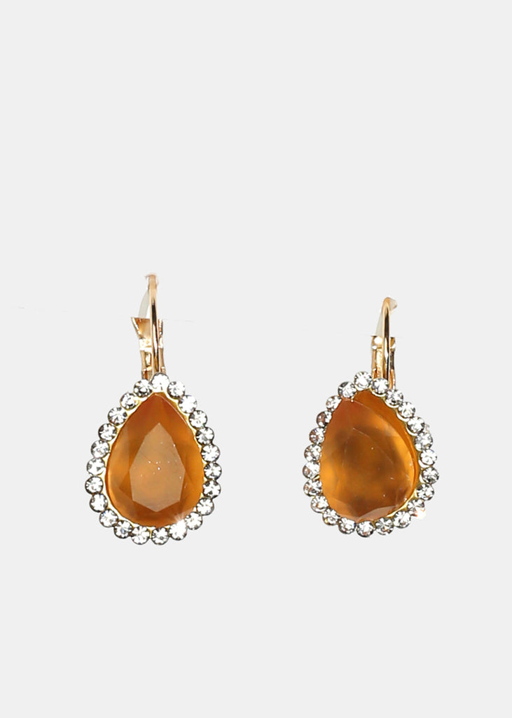 Rhinestone-Studded Teardrop Gemstone Earrings  JEWELRY - Shop Miss A