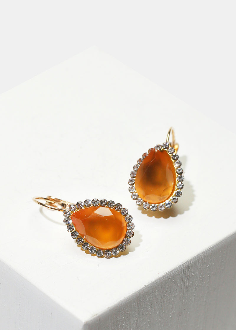 Rhinestone-Studded Teardrop Gemstone Earrings  JEWELRY - Shop Miss A