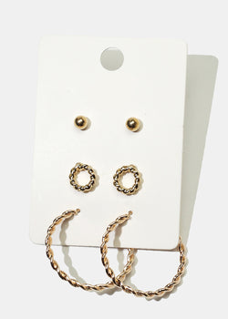 3-Pair Stud & Hoop Earrings Gold JEWELRY - Shop Miss A