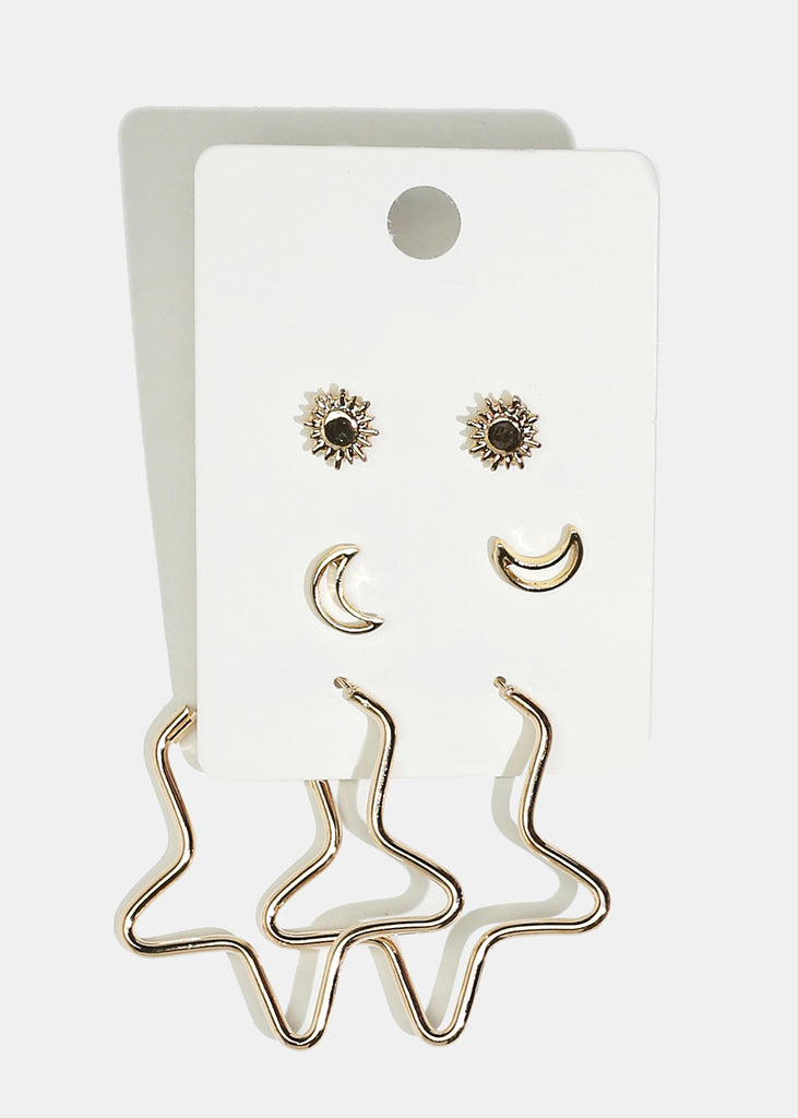 3-Pair Stud & Star Hoop Earrings Gold JEWELRY - Shop Miss A