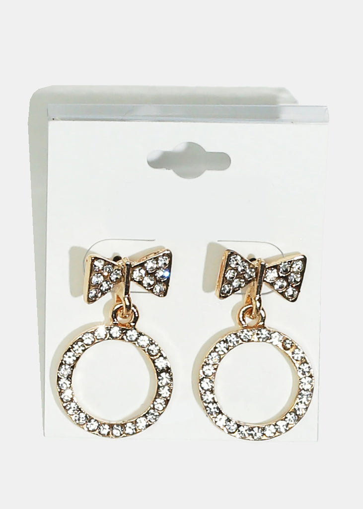 Sparkly Bow & Circle Dangle Earrings Gold JEWELRY - Shop Miss A