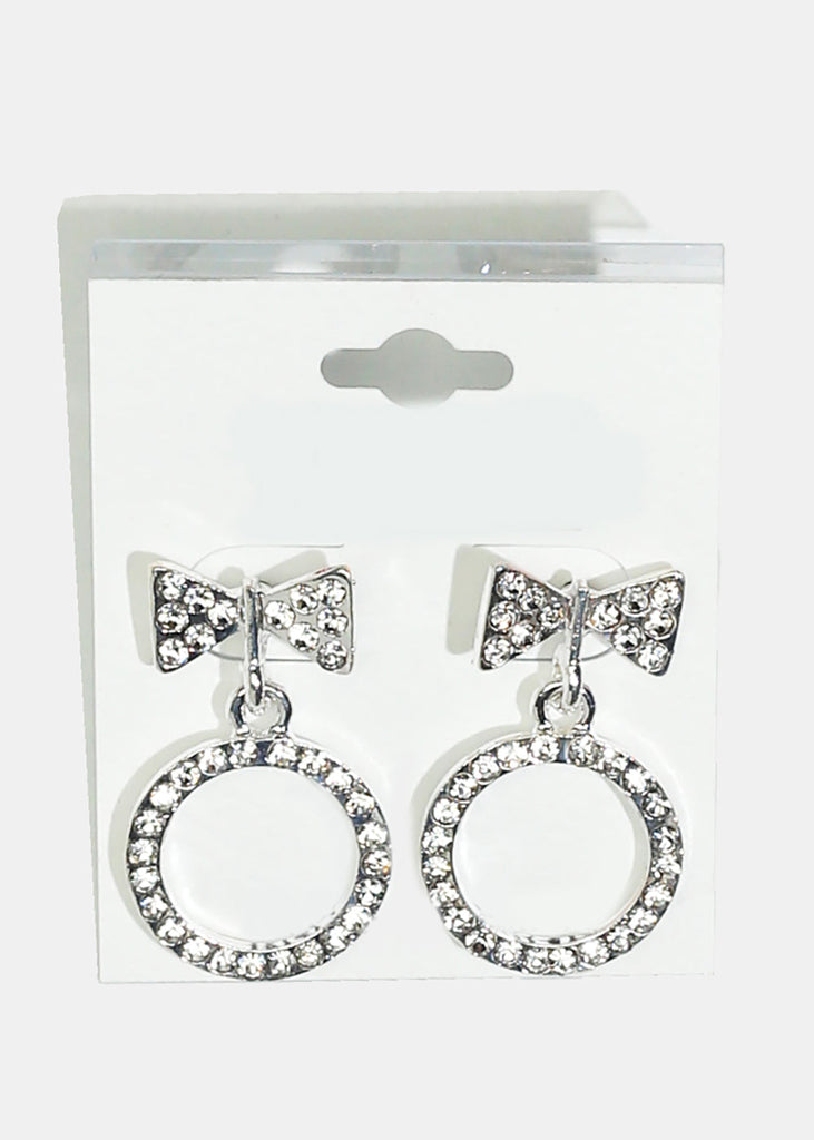 Sparkly Bow & Circle Dangle Earrings Silver JEWELRY - Shop Miss A
