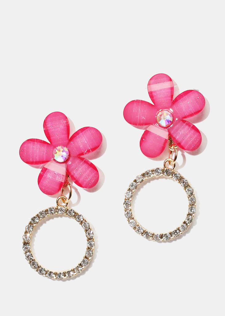 Rhinestone Circle & Flower Stud Earrings Pink JEWELRY - Shop Miss A