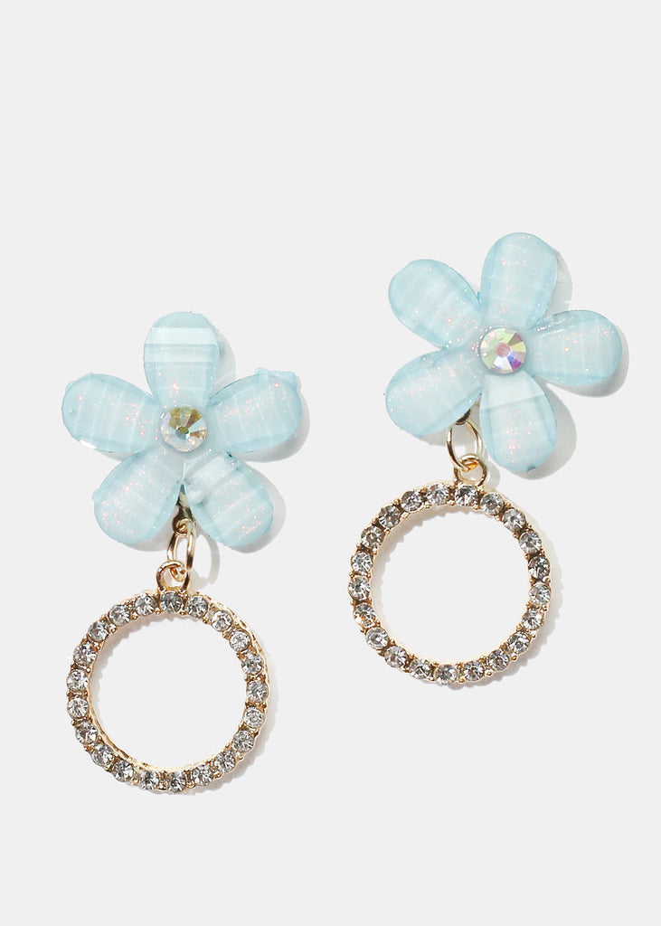 Rhinestone Circle & Flower Stud Earrings Blue JEWELRY - Shop Miss A