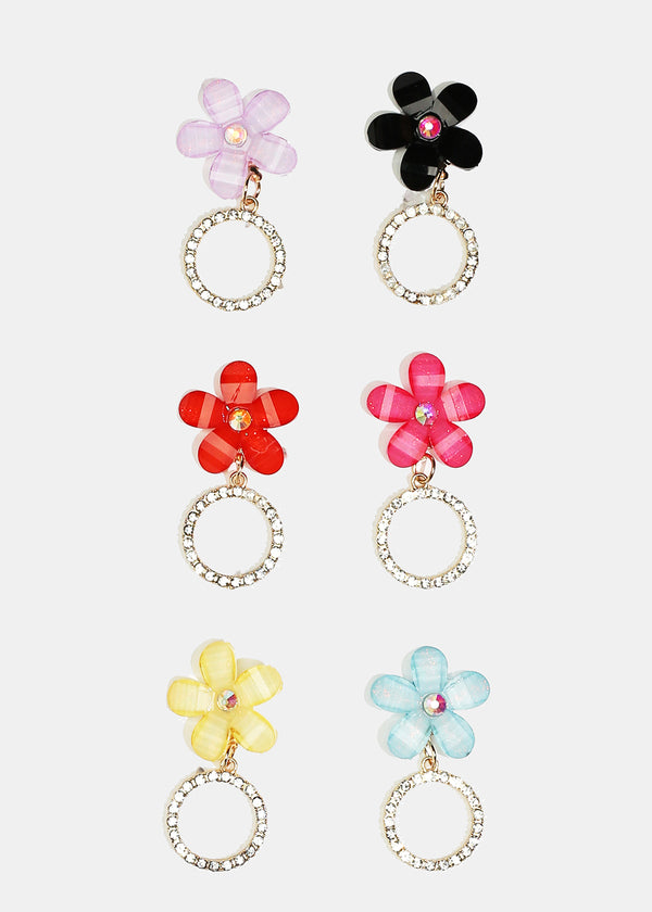 Rhinestone Circle & Flower Stud Earrings  JEWELRY - Shop Miss A