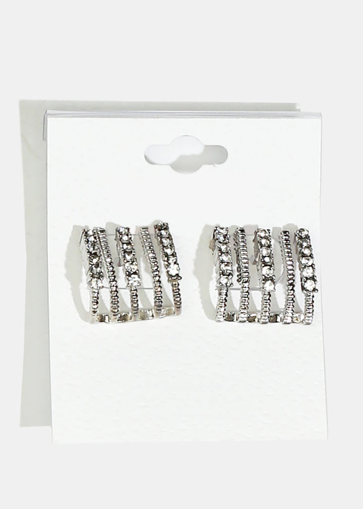 Sparkly Curved Stud Earrings Silver JEWELRY - Shop Miss A
