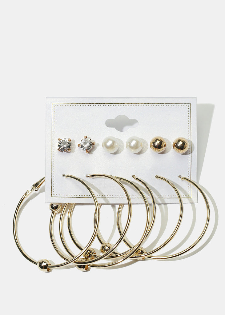 6-Pair Multi Stud & Hoop Earrings Gold JEWELRY - Shop Miss A