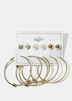 6-Pair Multi Stud & Hoop Earrings Gold JEWELRY - Shop Miss A