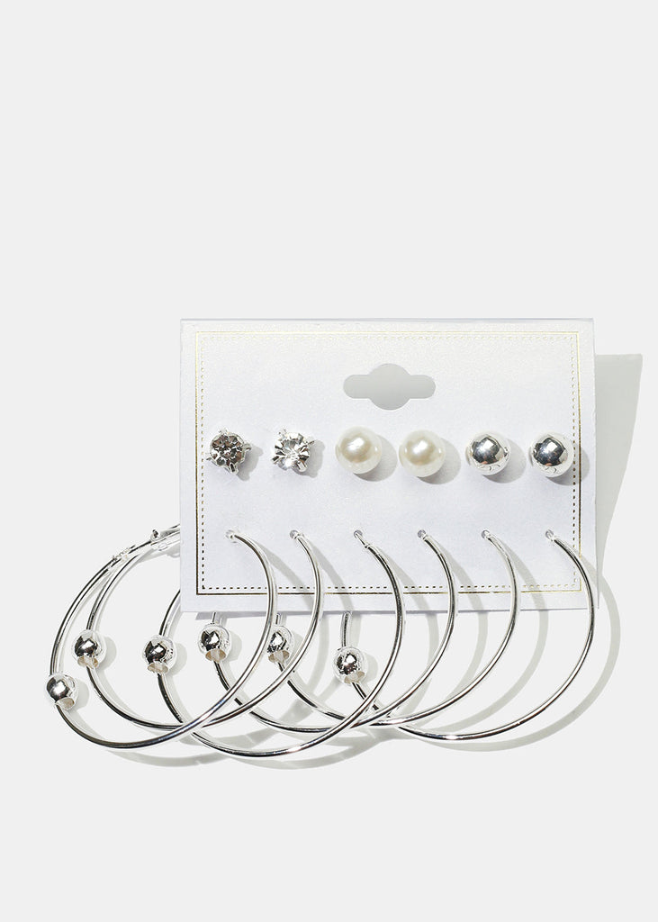 6-Pair Multi Stud & Hoop Earrings Silver JEWELRY - Shop Miss A