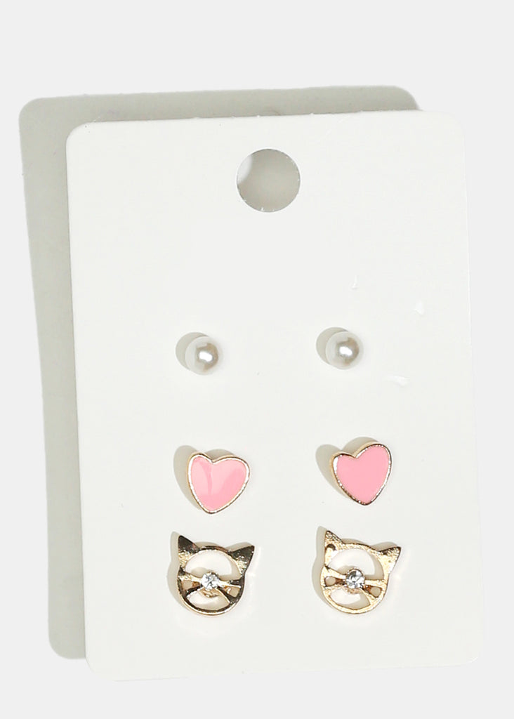 3-Pair Heart & Cat Stud Earrings  JEWELRY - Shop Miss A