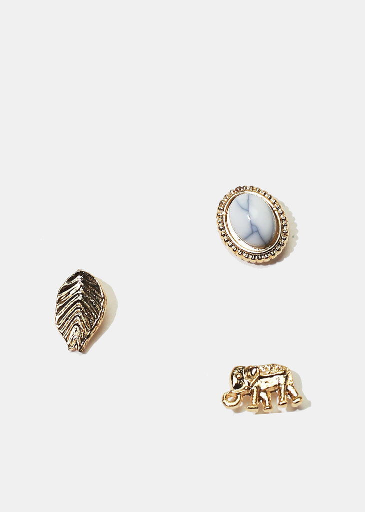 3-Pair Elephant & Leaf Stud Earrings  JEWELRY - Shop Miss A