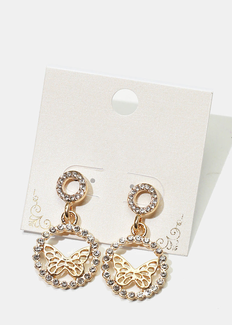 Sparkly Circle & Butterfly Dangle Earrings Gold JEWELRY - Shop Miss A