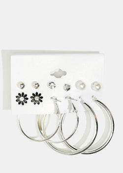 6-Pair Stud & Hoop Earrings Silver JEWELRY - Shop Miss A