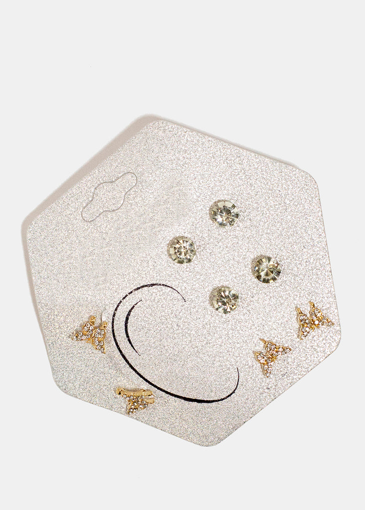 4-Pair Butterfly & Gemstone Earrings Gold JEWELRY - Shop Miss A