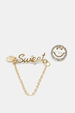 Smiley Face & "SWEET" Stud Earrings Gold JEWELRY - Shop Miss A