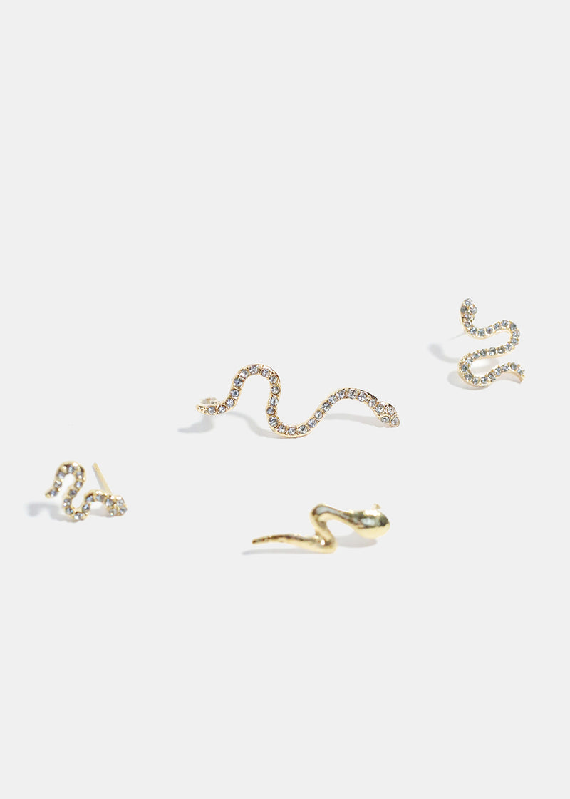 4-Piece Rhinestone-Studded Snake Earrings Gold JEWELRY - Shop Miss A