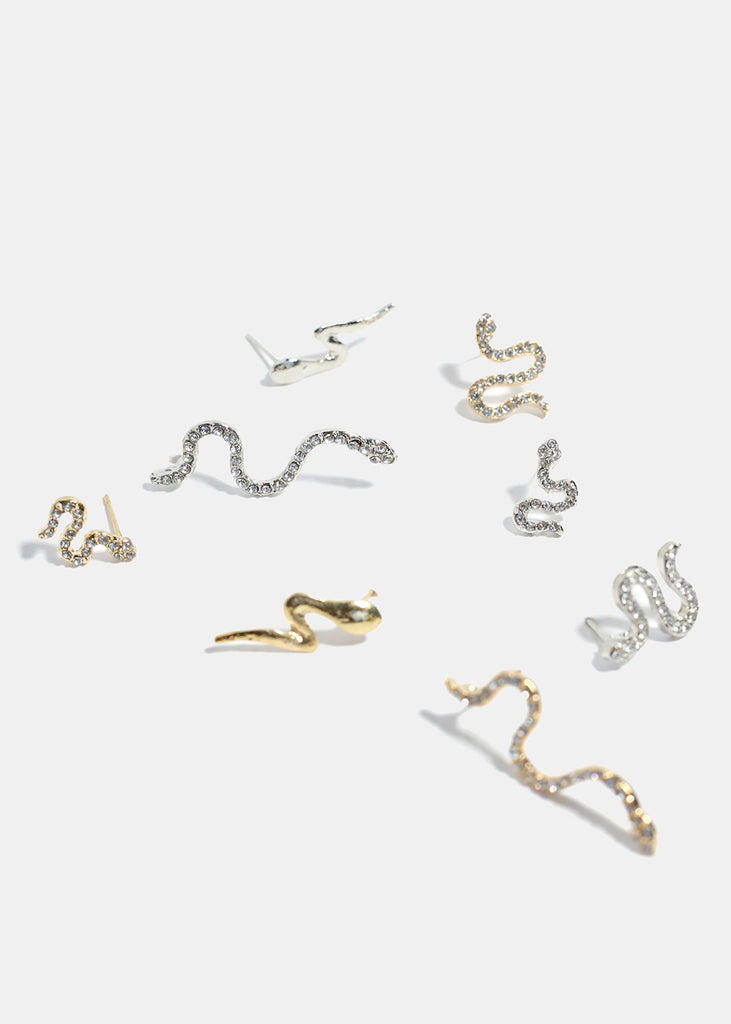 4-Piece Rhinestone-Studded Snake Earrings  JEWELRY - Shop Miss A