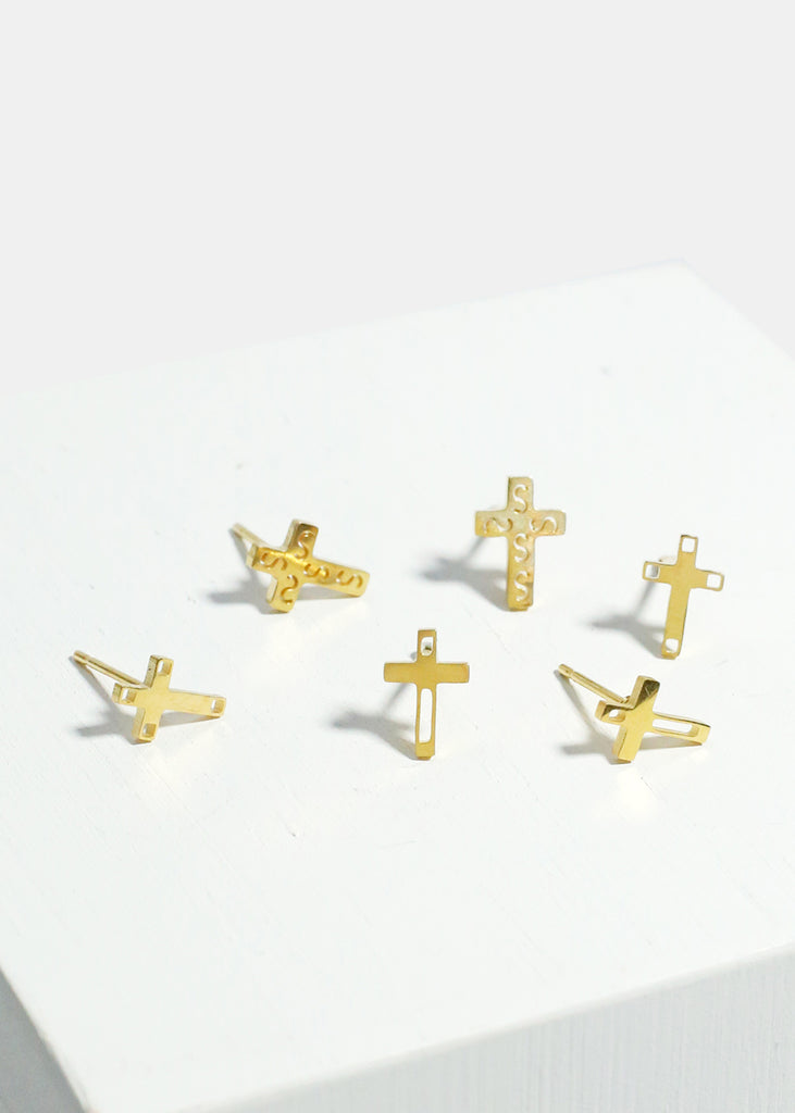 3-Pair Cross Stud Earrings Gold JEWELRY - Shop Miss A