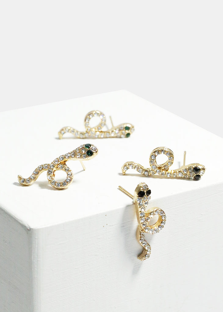 Rhinestone-Studded Snake Stud Earrings  JEWELRY - Shop Miss A