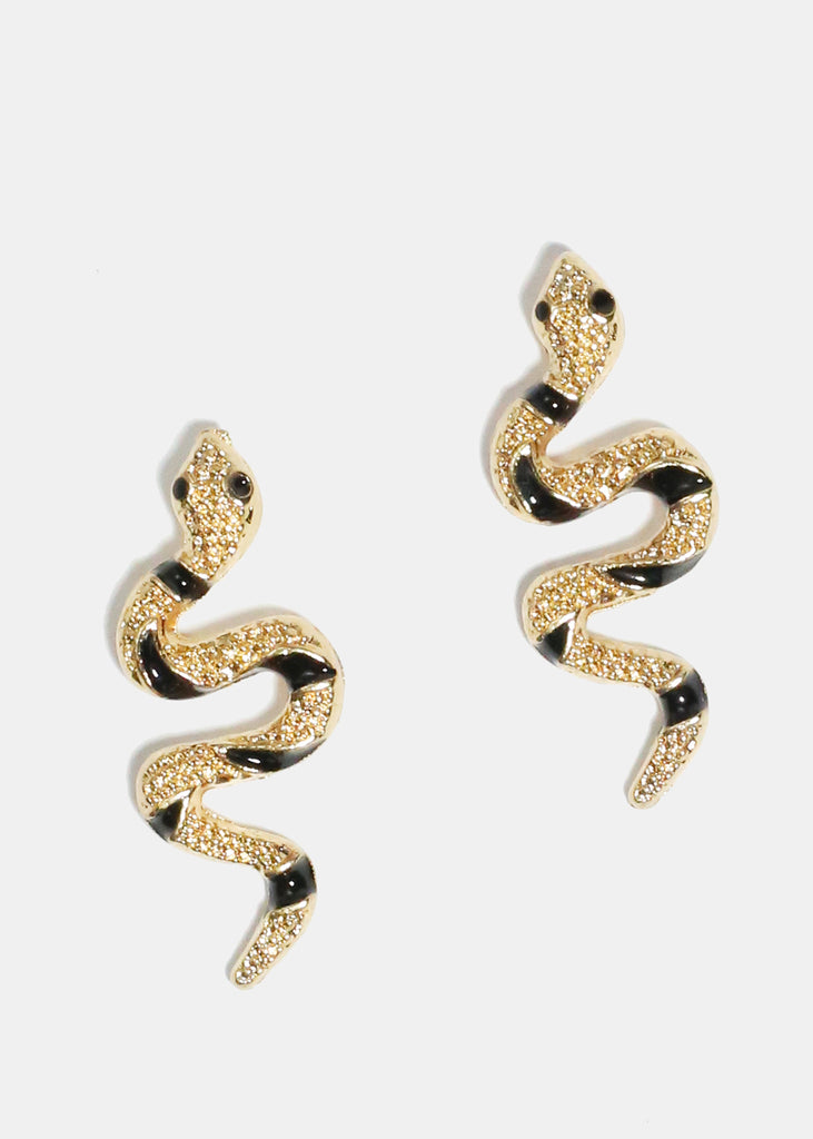 Black Swirl Snake Stud Earrings Gold JEWELRY - Shop Miss A