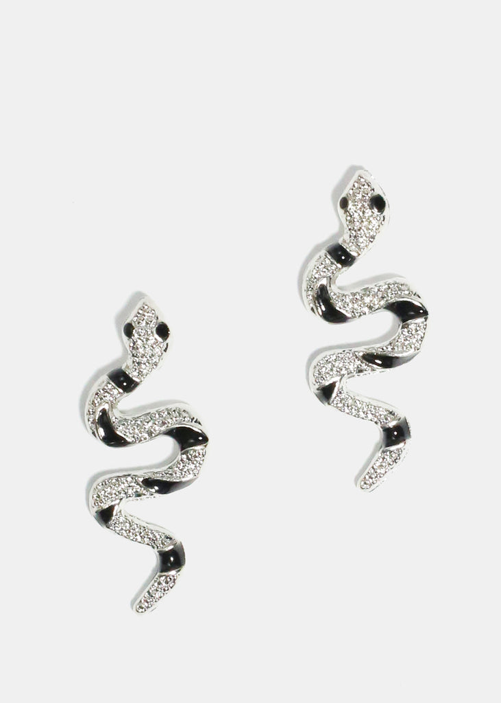 Black Swirl Snake Stud Earrings Silver JEWELRY - Shop Miss A