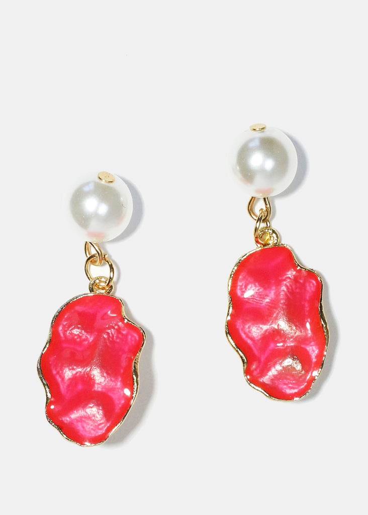 Pearl & Colorful Textured Dangle Earrings Pink JEWELRY - Shop Miss A