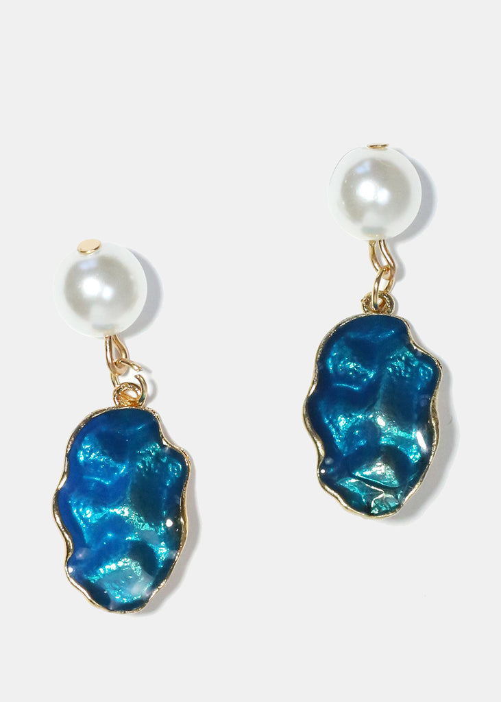 Pearl & Colorful Textured Dangle Earrings Blue JEWELRY - Shop Miss A