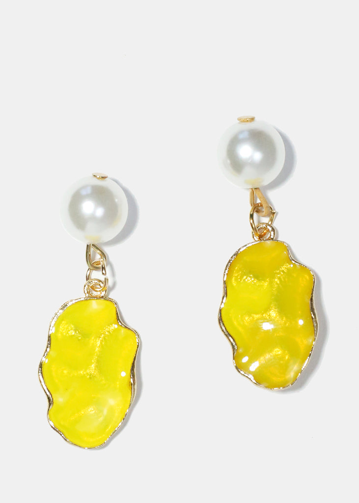 Pearl & Colorful Textured Dangle Earrings Yellow JEWELRY - Shop Miss A