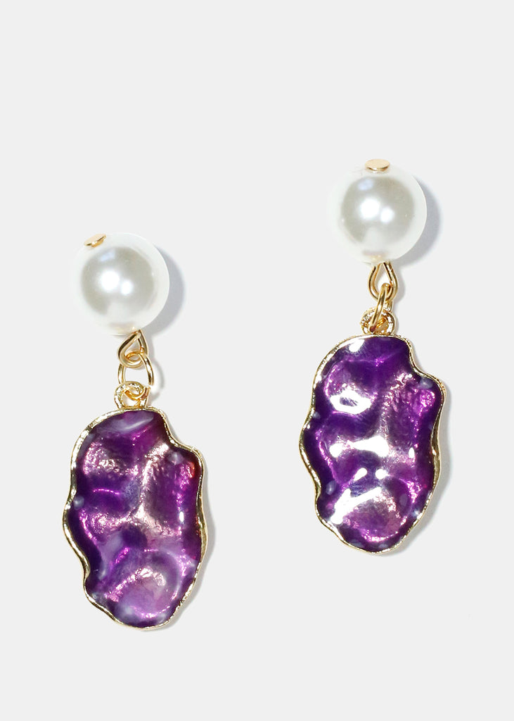 Pearl & Colorful Textured Dangle Earrings Purple JEWELRY - Shop Miss A