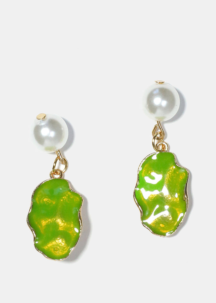 Pearl & Colorful Textured Dangle Earrings Green JEWELRY - Shop Miss A