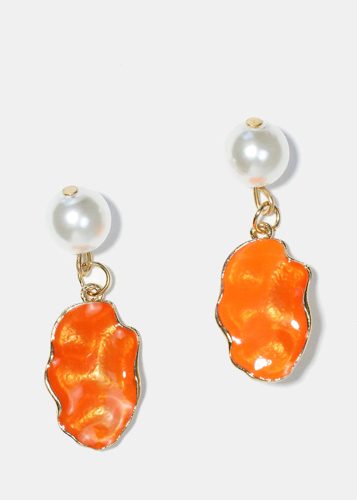 Pearl & Colorful Textured Dangle Earrings Orange JEWELRY - Shop Miss A