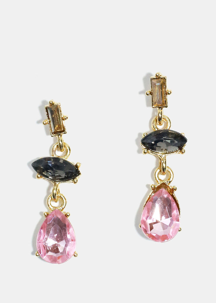Colorful Gemstone Dangle Earrings Black/Pink JEWELRY - Shop Miss A