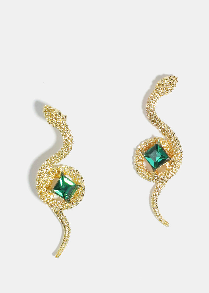 Gemstone in Snake Earrings Green JEWELRY - Shop Miss A