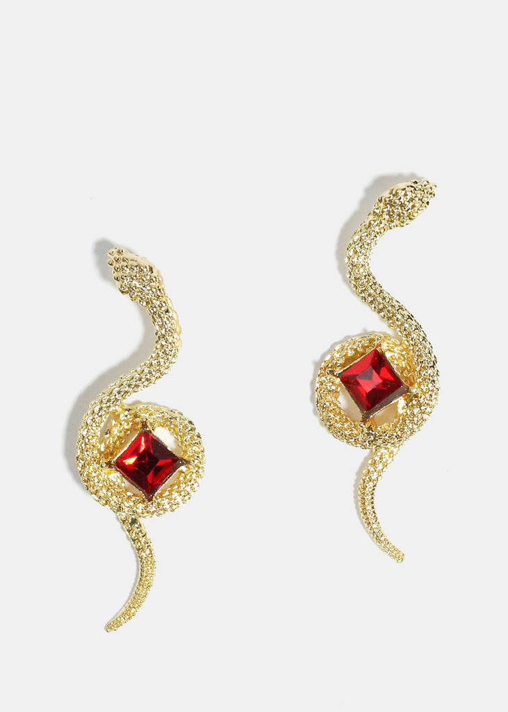 Gemstone in Snake Earrings Red JEWELRY - Shop Miss A