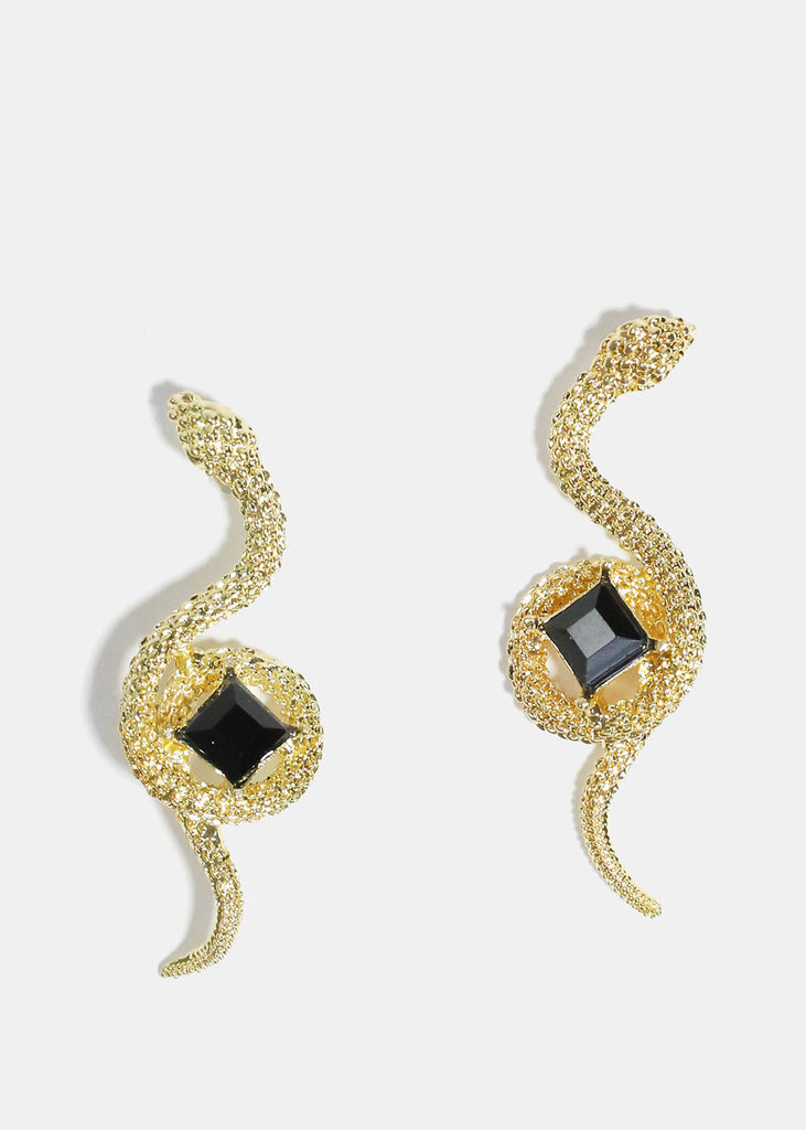 Gemstone in Snake Earrings Black JEWELRY - Shop Miss A