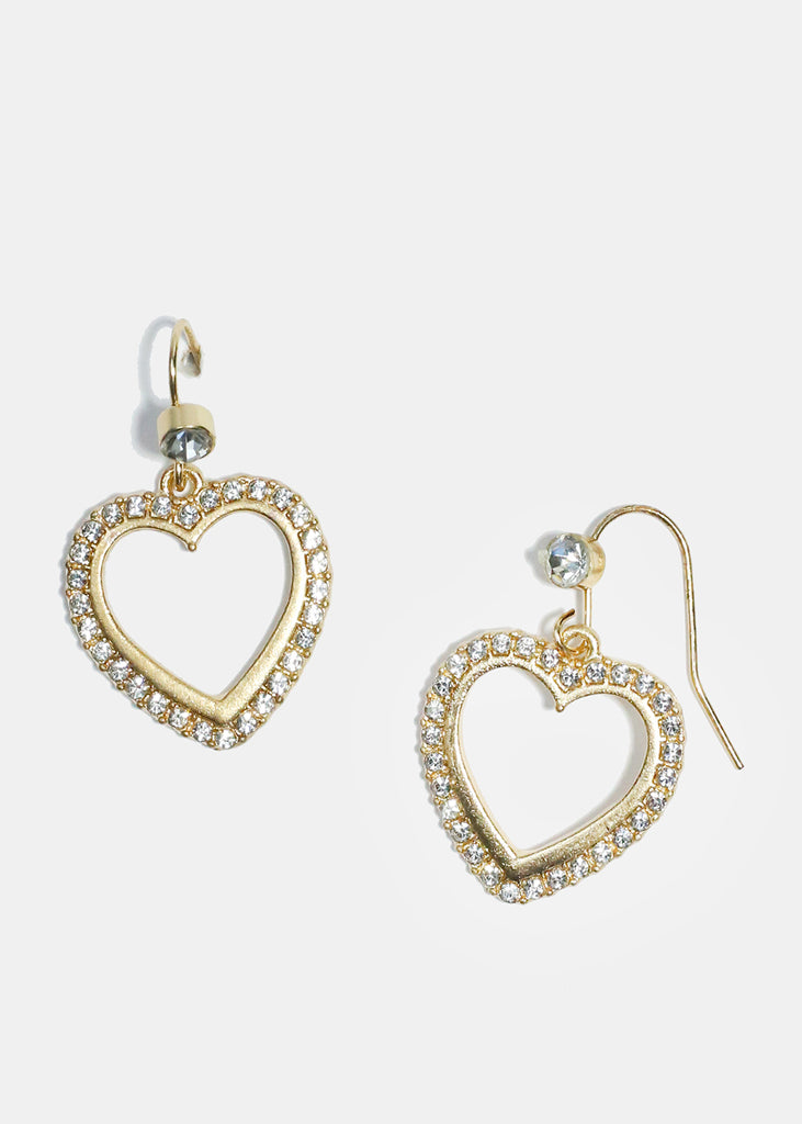 Rhinestone-studded Heart Shape Earrings Gold JEWELRY - Shop Miss A