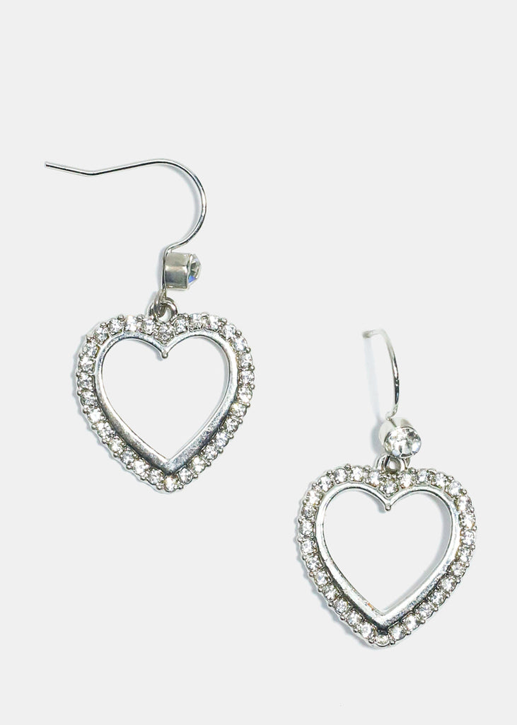 Rhinestone-studded Heart Shape Earrings Silver JEWELRY - Shop Miss A