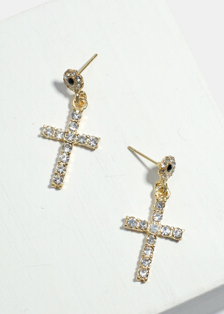 Rhinestone-Studded Cross Dangle Earrings  JEWELRY - Shop Miss A
