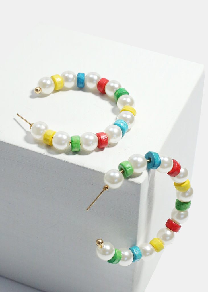 Colorful Bead & Pearl Hoop Earrings  JEWELRY - Shop Miss A