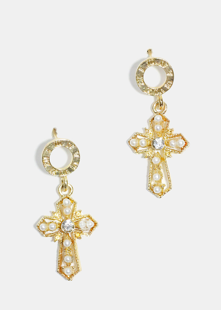 Pearl-Studded Cross Dangle Earrings  JEWELRY - Shop Miss A