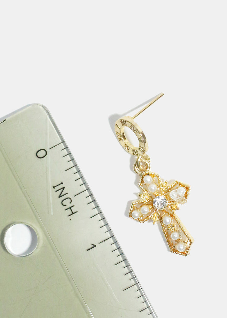 Pearl-Studded Cross Dangle Earrings  JEWELRY - Shop Miss A