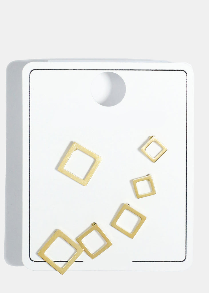 3-Pair Studs Earrings Gold/Square JEWELRY - Shop Miss A