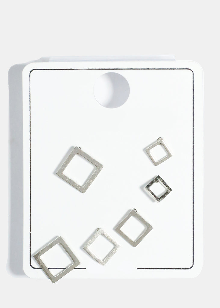 3-Pair Studs Earrings Silver/Square JEWELRY - Shop Miss A