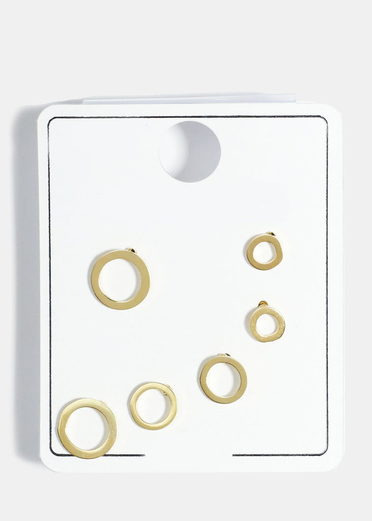 3-Pair Studs Earrings Gold/Circle JEWELRY - Shop Miss A