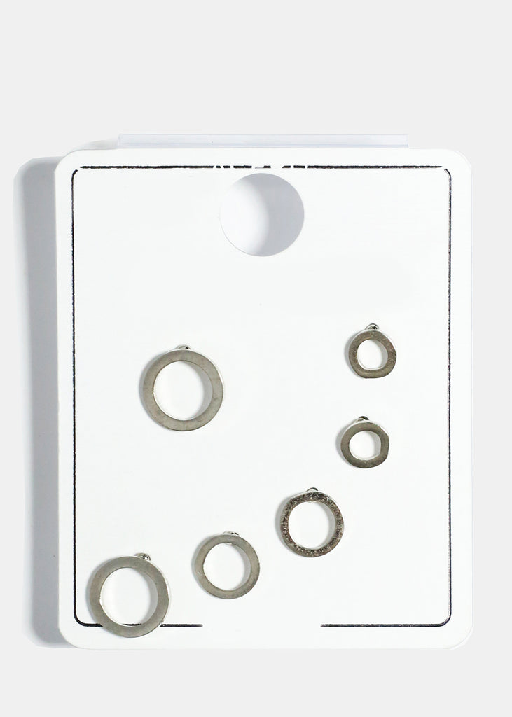3-Pair Studs Earrings Silver/Circle JEWELRY - Shop Miss A