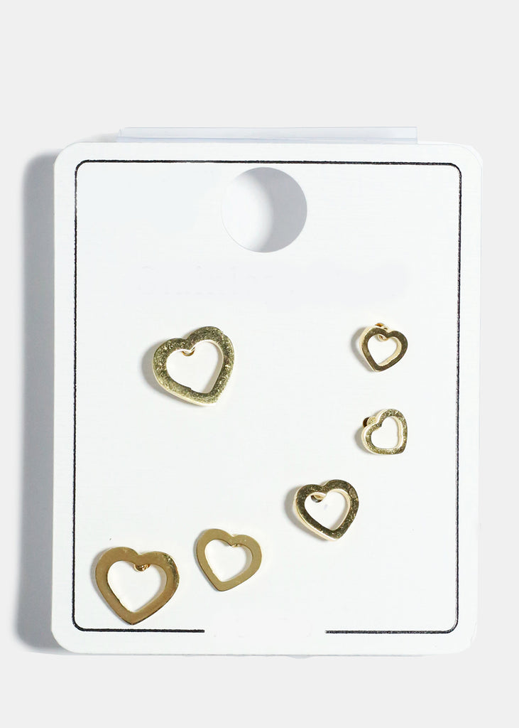 3-Pair Studs Earrings Gold/Heart JEWELRY - Shop Miss A