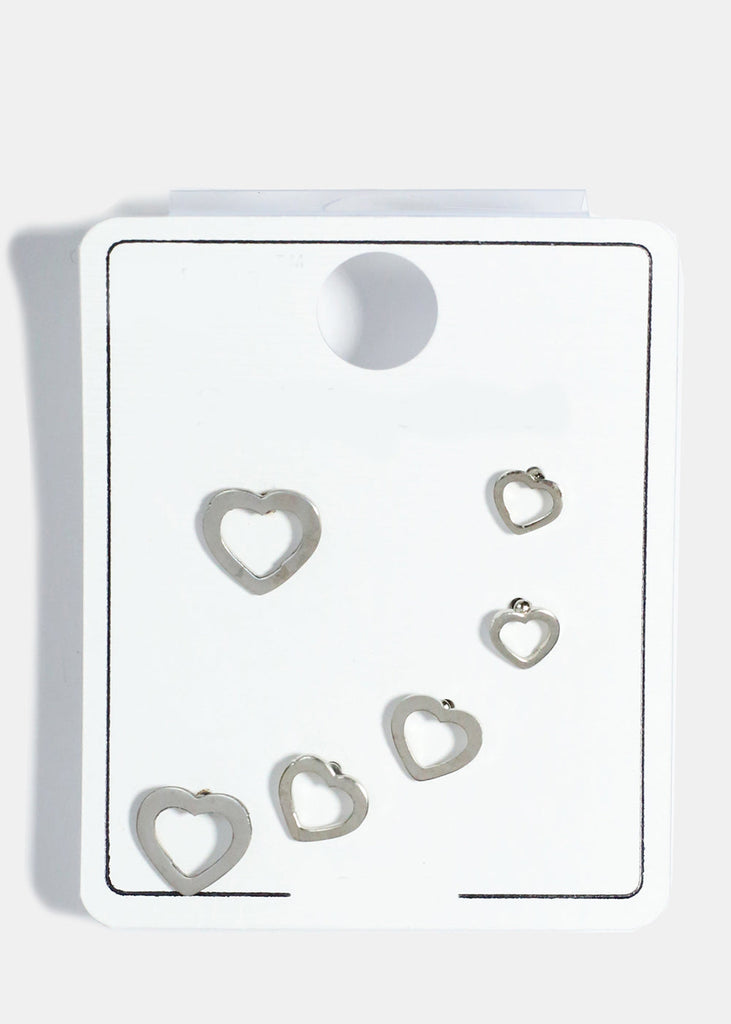 3-Pair Studs Earrings Silver/Heart JEWELRY - Shop Miss A