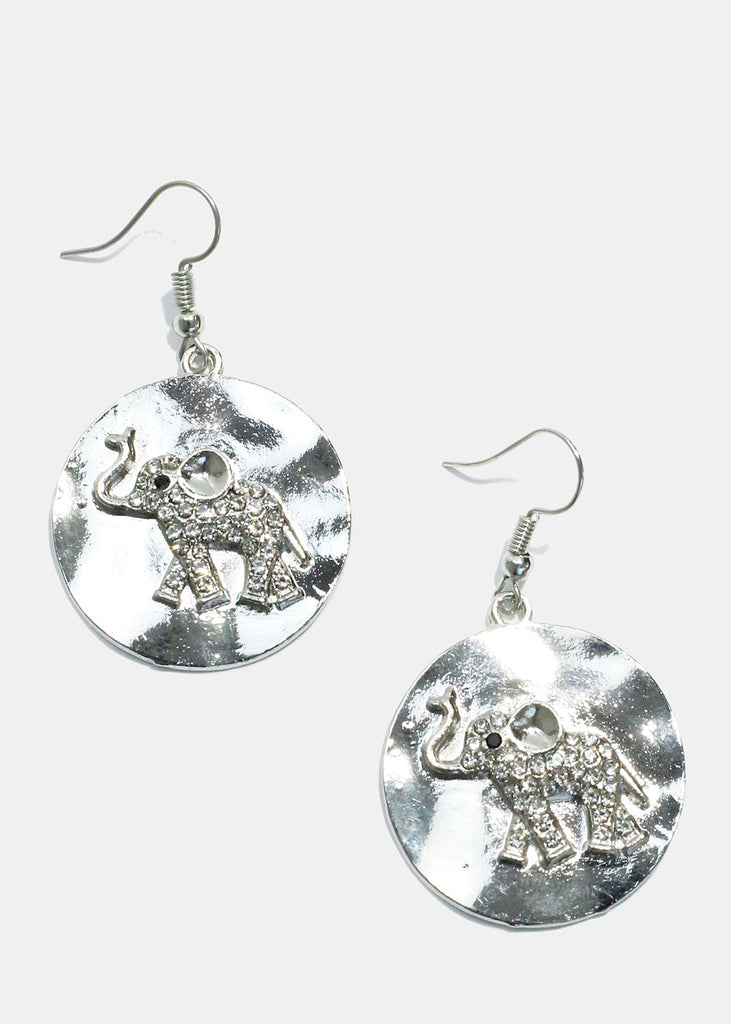 Elephant Disc Earrings Silver JEWELRY - Shop Miss A