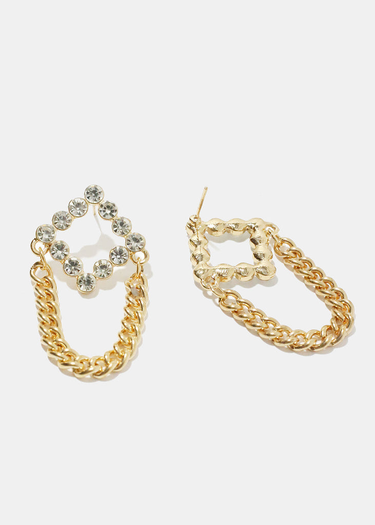Square with Chain Earrings Gold JEWELRY - Shop Miss A
